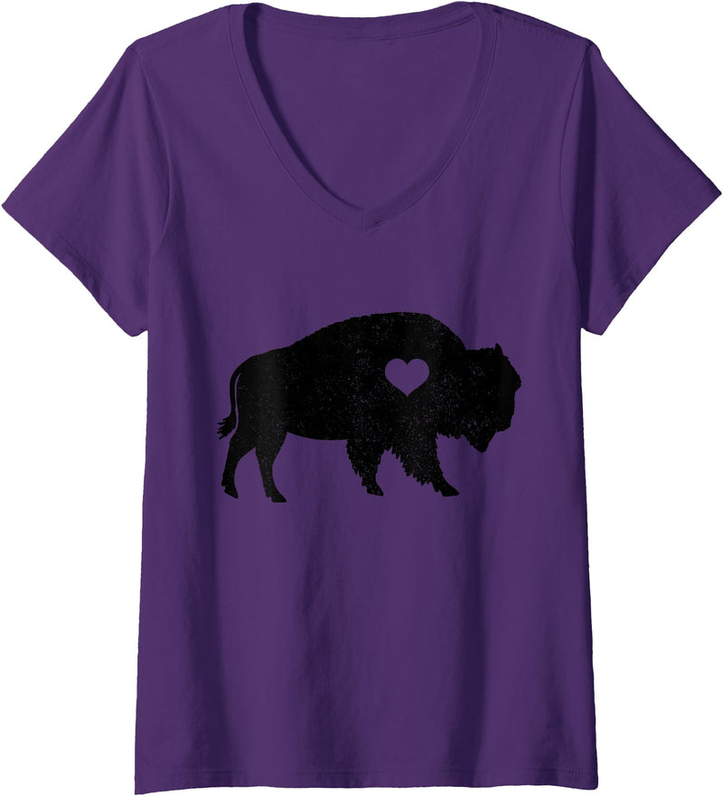 We Love Bison Womens Bison Lover American Buffalo National Park Souvenir Vintage V-Neck T-Shirt - Purple