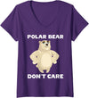 FUNNY POLAR BEAR PRODUCTS Women's Polar Bear Don't Care Funny Quote Saying Slogan Phrase Joke V-Neck T-Shirt - Purple