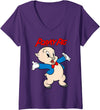 Womens Looney Tunes Porky Pig Vintage Portrait V-Neck T-Shirt - Purple