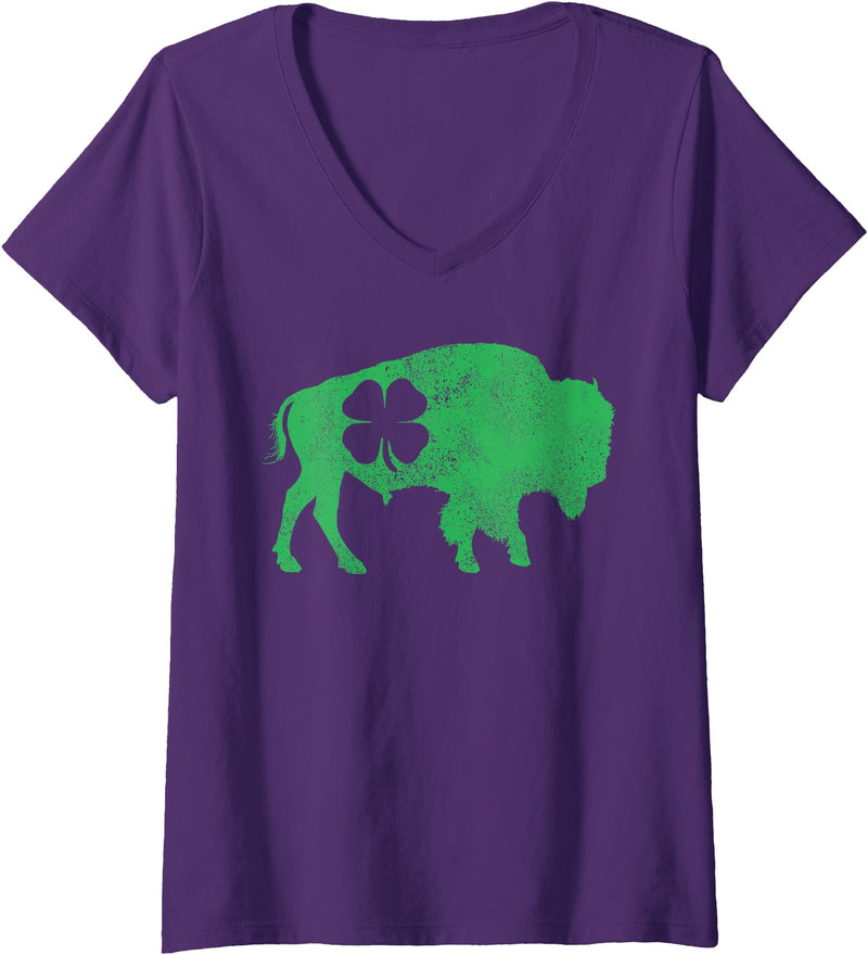 Buffalo - St Patricks Day Funny Women's Buffalo - Shamrock St. Patrick's Day Saint Paddy's V-Neck T-Shirt - Purple