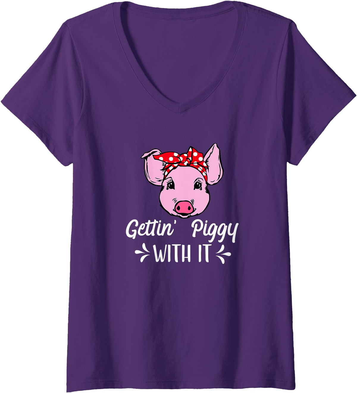 Pigs Cute Gifts 2.2 Womens Getting Piggy With It Gift V-Neck T-Shirt - Purple