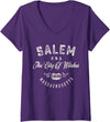American City Womens Salem The City Of Witches Massachusetts Vintage V-Neck T-Shirt - Purple