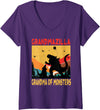 Grandma Halloween Designs Women's Grandmazilla Grandma Of Monsters Women Halloween Christmas V-Neck T-Shirt - Purple