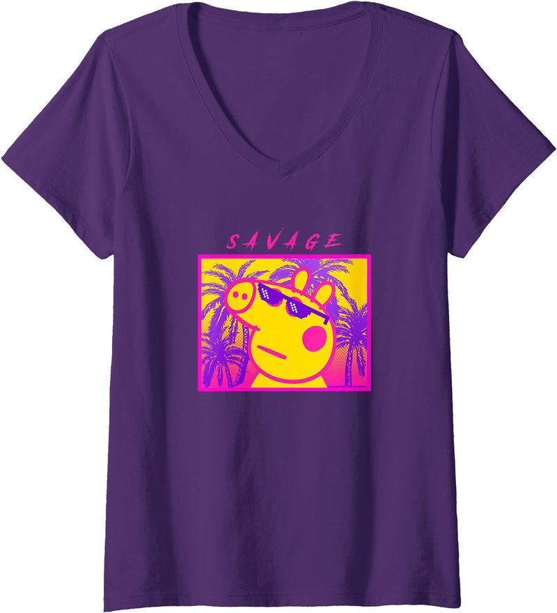 Womens Peppa Pig Savage Portrait V-Neck T-Shirt - Purple