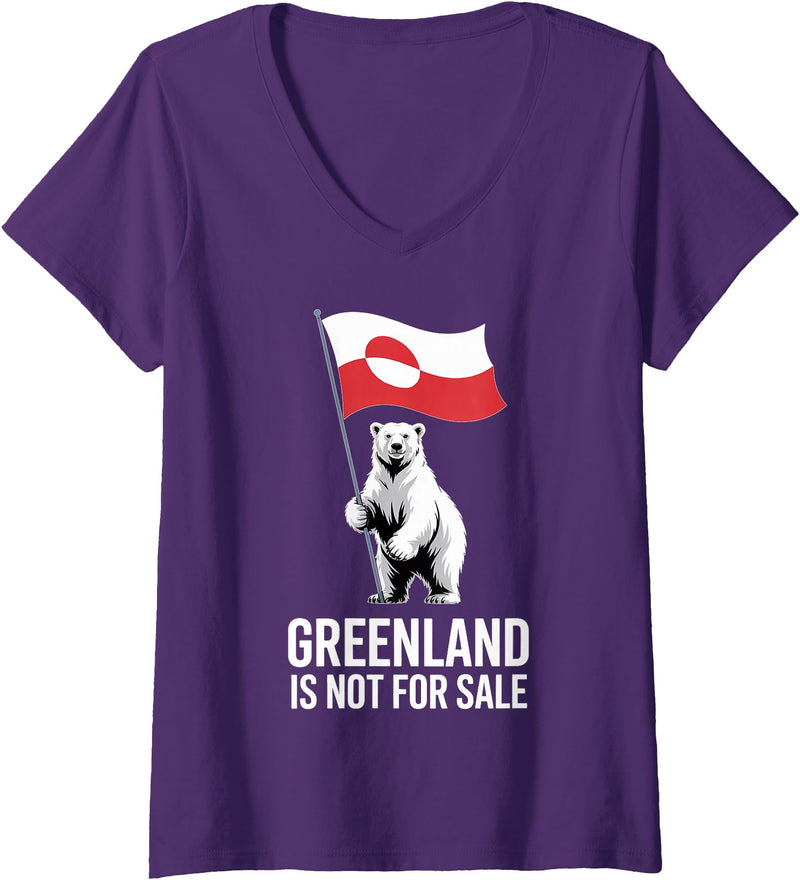 Arctic Polar Bear Greenland Protest Women's Greenland is Not for Sale Arctic Polar Bear V-Neck T-Shirt - Purple