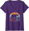 Cute Bear Family Matching Shirts & Gifts Womens Aunty Bear Vintage Retro Aunt Present Auntie V-Neck T-Shirt - Purple