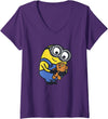 Women's Despicable Me Minions Favorite Teddy Bear Portrait V-Neck T-Shirt - Purple