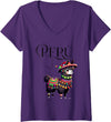 Ceci Merch Studio Women's Attractive Casual Peruvian Andean Graphic Llama V-Neck T-Shirt - Purple