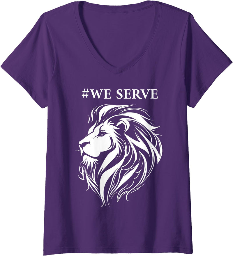 Lions international We Serve Lions outfits Womens Lions Club International We Serve Lions V-Neck T-Shirt - Purple