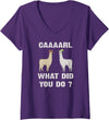 GenX Gear Women's Funny Llamas Carl What did You Do? CAAAARL with Hats Meme V-Neck T-Shirt - Purple