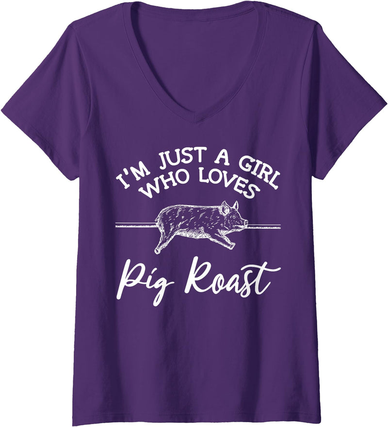 Cool Pig Roast Humor Quote Merch Women's Pig Roast Apparel - Top Funny Roasts Lover Design V-Neck T-Shirt - Purple