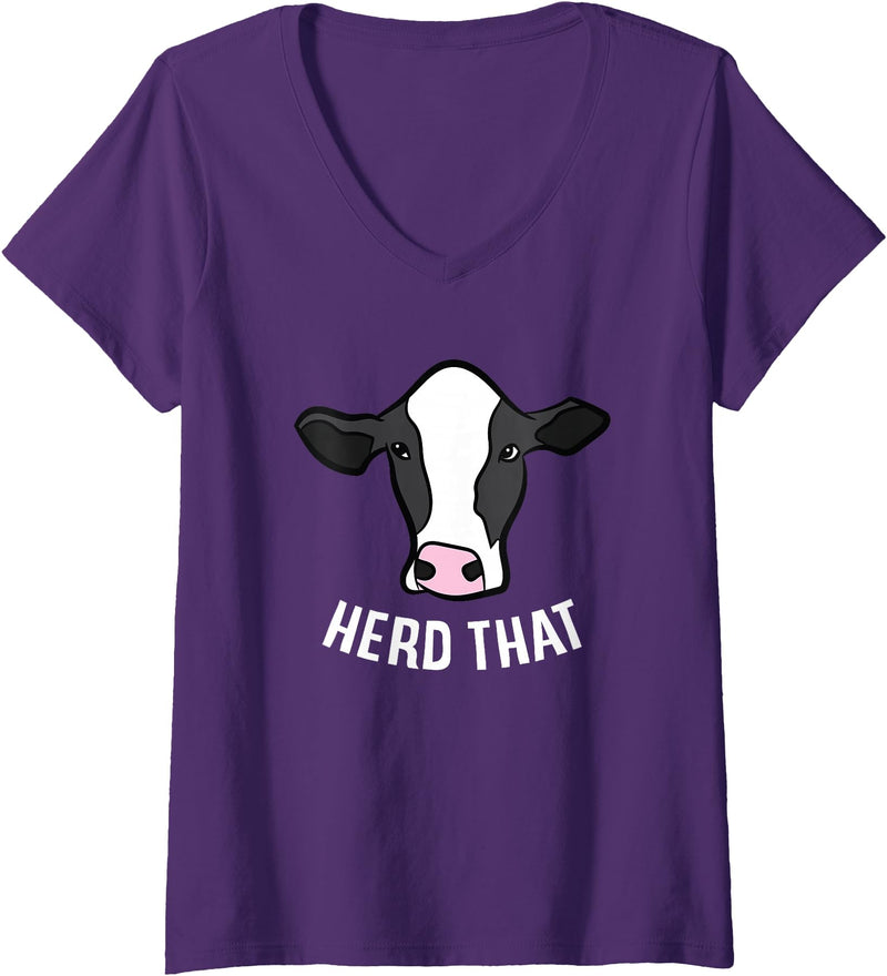 Cute Cow Animal Gifts Womens Funny Cow Farming Gift For Cow Farmer Herd That V-Neck T-Shirt - Purple