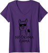 Funny Alpaca, No Drama Llama Womens Funny Llama, No Drama Llama V-Neck T-Shirt - Purple