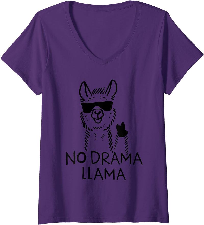 Funny Alpaca, No Drama Llama Womens Funny Llama, No Drama Llama V-Neck T-Shirt - Purple