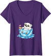 Cool Polar Bear Summer Ice Cube Vibes Women's Chill Polar Bear in Ice Cube Summer Mood V-Neck T-Shirt - Purple