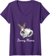 Womens English Spot Bunny Rabbit Mama Drawing V-Neck T-Shirt in Purple