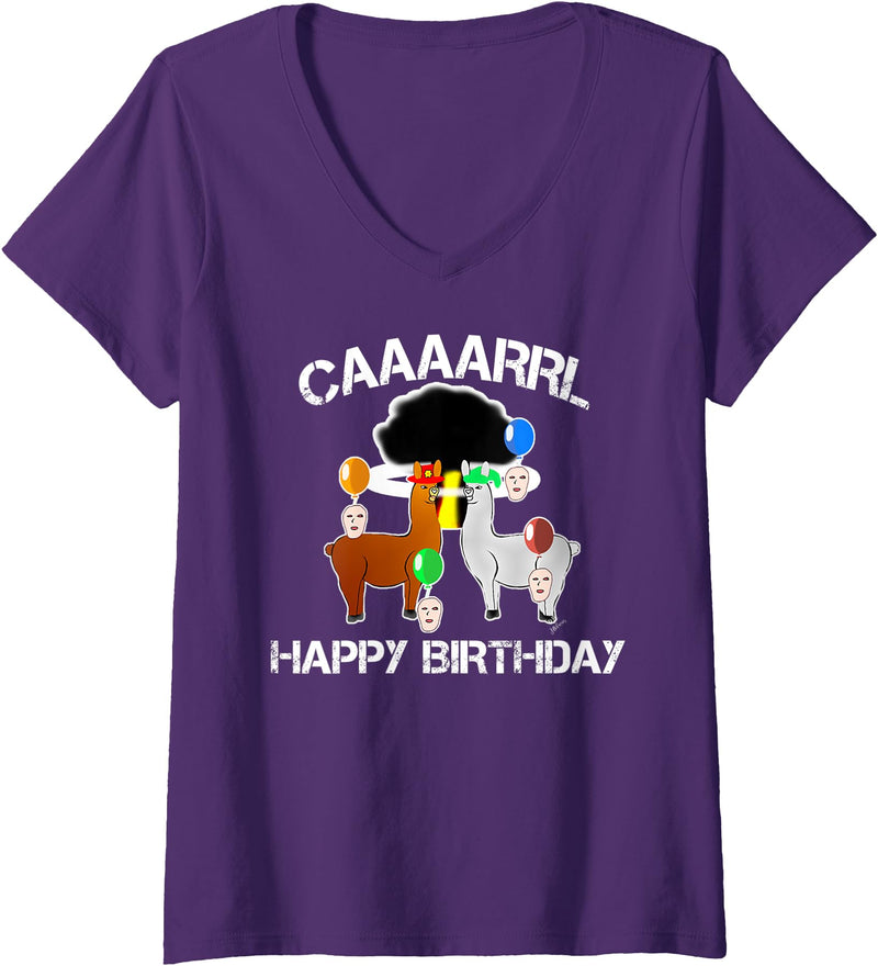 llama shirt collection by Jean Olivier Womens funny llama with hats lama with hat carl funny birthday V-Neck T-Shirt - Purple