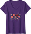 BeezTeez 4th July Animal Gift Ideas For Women Men Womens Pig Lover 4th of July Patchwork American Flag Women Girls V-Neck T-Shirt - Purple