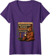 Funny Bear Woods Vintage Art Women's I Wish A Bish Woods Funny Bear Vintage Design V-Neck T-Shirt - Purple