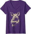 DesignerZoo by FarmThreads Womens A Pig On A V-Neck T-Shirt - Purple
