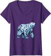 Arctic Polar Bear Mountain Waterfall Nature Women's Arctic Polar Bear Forest Waterfall Landscape V-Neck T-Shirt - Purple