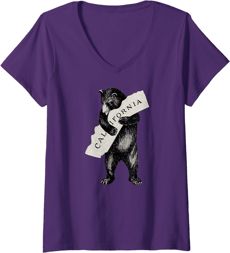 America Vintage California Womens Retro I Love California Shirt Art-Vintage Cali Pride Bear V-Neck T-Shirt - Purple