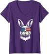 Women's American Bunny USA Pride Rabbit V-Neck T-Shirt in Purple