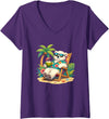 Tropical Polar Bear Summer Beach Vibes Women's Relaxed Polar Bear Hawaiian Shirt Summer Beach V-Neck T-Shirt - Purple