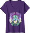 Lion Shirts JG Womens Lion Face Shirt Cool Zoo Animals V-Neck T-Shirt - Purple