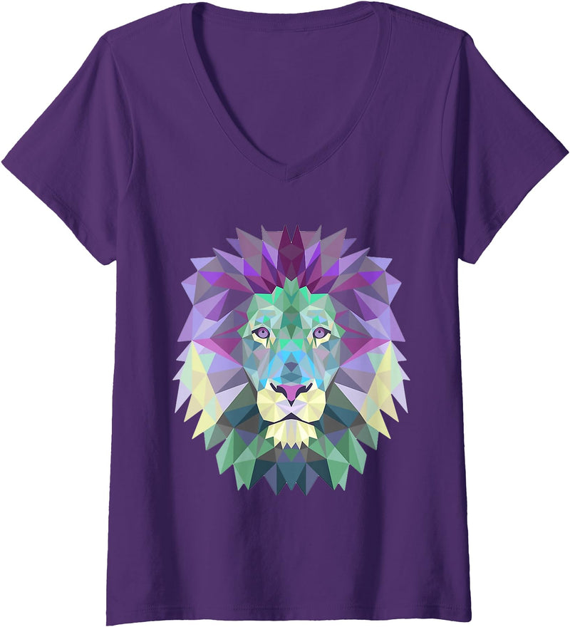Lion Shirts JG Womens Lion Face Shirt Cool Zoo Animals V-Neck T-Shirt - Purple