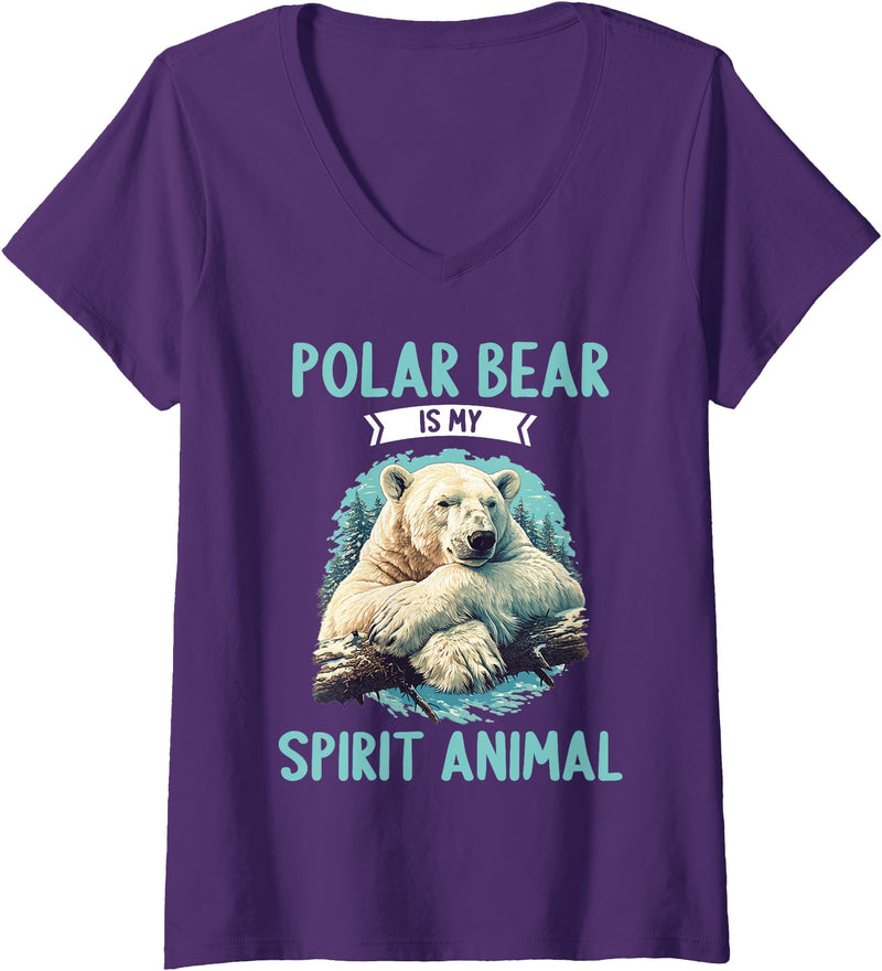 Polar Bears Polar Bear Lovers Shop Womens Polar Bears Polar Bear is my spirit animal V-Neck T-Shirt - Purple