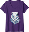 Arctic Polar Bear Nordic Snowflake Spirit Women's Winter Nordic Polar Bear Snowflake Pattern V-Neck T-Shirt - Purple