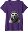 Polar Bear Enthusiast Women's Polar Bear in Sunglasses Monochrome Illustration V-Neck T-Shirt - Purple