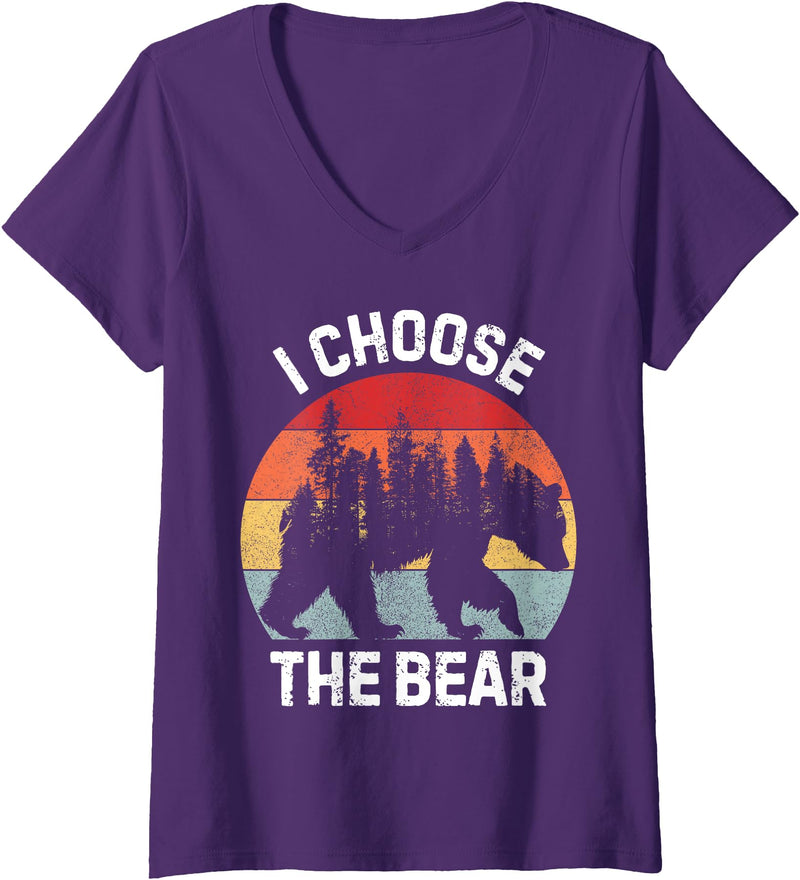 Does Not Bear Thinking About Womens I Choose The Bear V-Neck T-Shirt - Purple