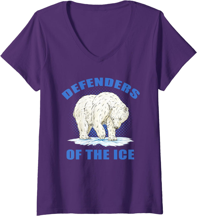Polar Bear Apparel Women's Defenders of The Ice Polar Bear Lover V-Neck T-Shirt - Purple