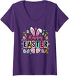 Women's Happy Easter Bunny Egg V-Neck T-Shirt in Purple