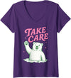 Cute Kawaii Classic Goodbye Childrens Rhyming Game Women's Take Care Polar Bear Happy Funny Last Day of School Summer V-Neck T-Shirt - Purple