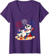 Polar Bear Patriotic Happy Beach Paws Co Women's 4th of July Polar Bear Happy Beach Patriotic Animal Lovers V-Neck T-Shirt - Purple