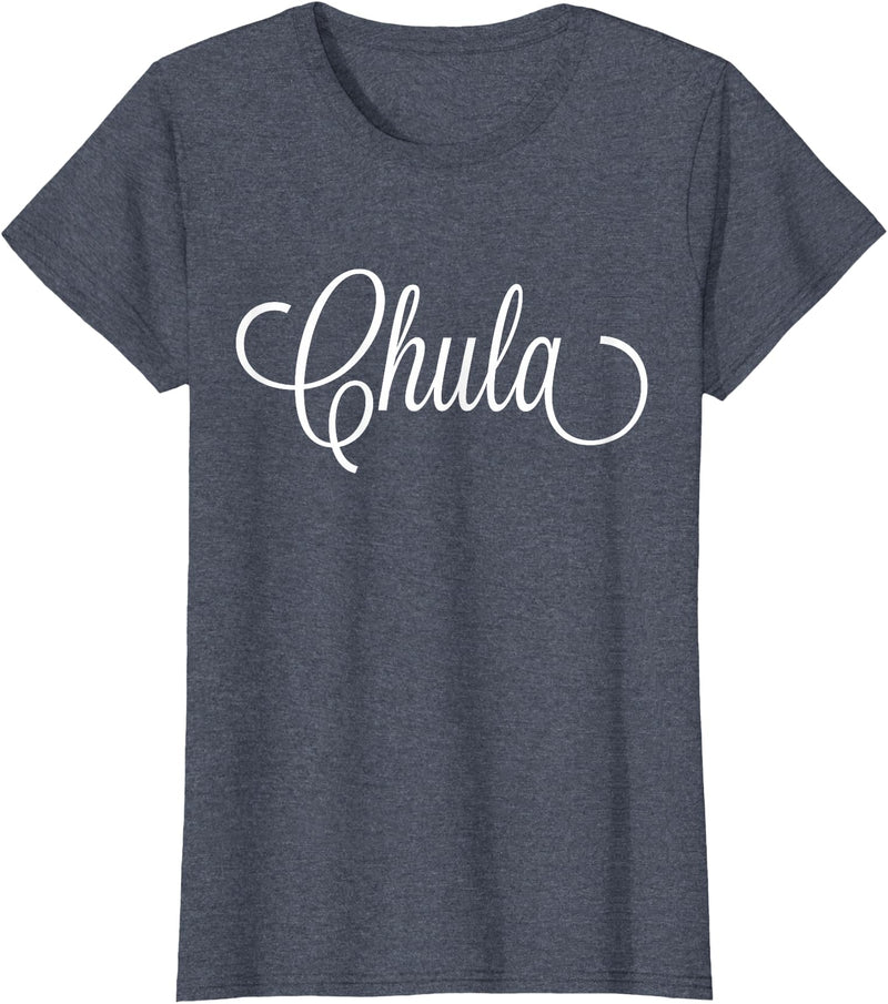 The Spanish Cow Women's Chula Spanish Cute Black X-Small Modern Letter Print T-Shirt - Heather Blue