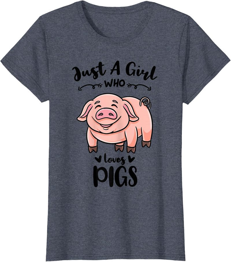 Just A Girl Who Loves Pigs T-Shirt - Heather Blue