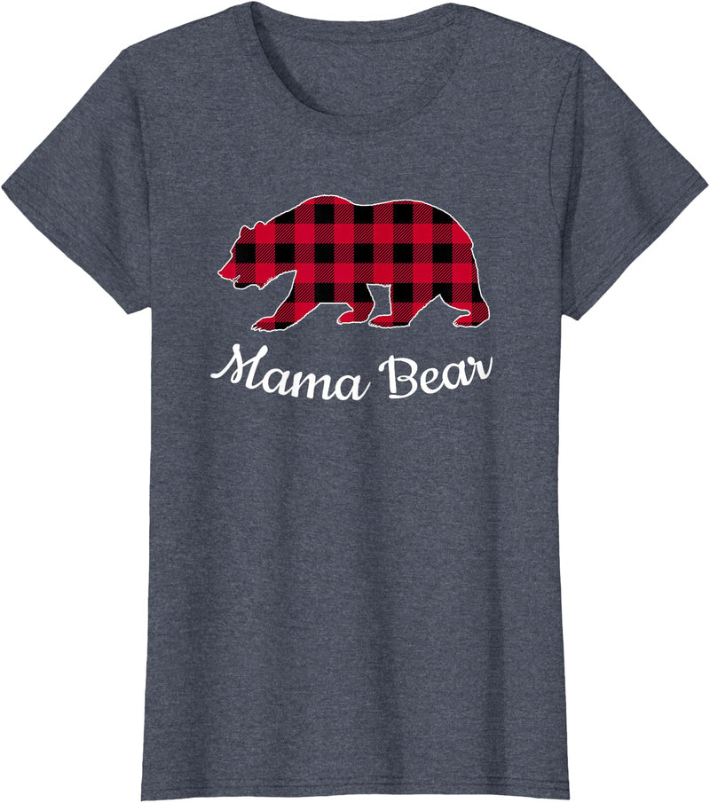 Papa & Mama Bear Outfit Mama Bear Pajama Red Buffalo Plaid T-Shirt - Heather Blue