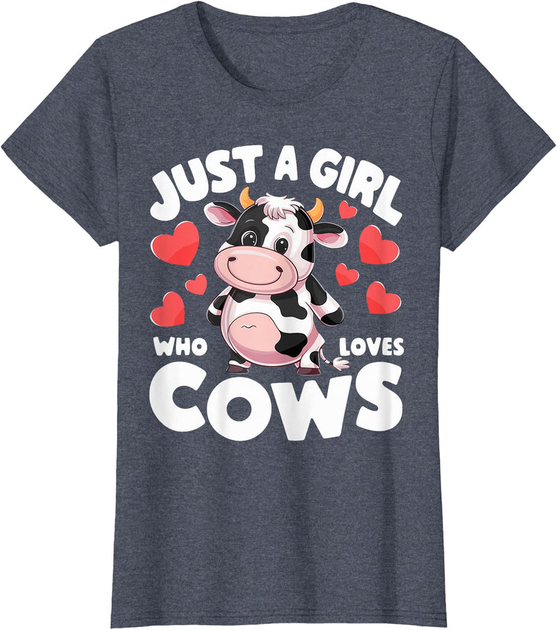 Cows for awesome Girls Farmer Cute Cow Just a Girl Who Loves Cows T-Shirt - Heather Blue