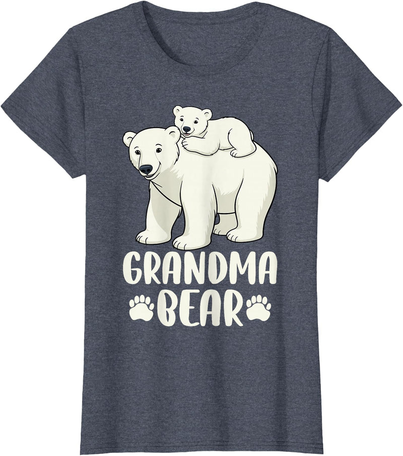 Polar Bear Family Art Creations Grandma Bear and Cub T-Shirt - Heather Blue
