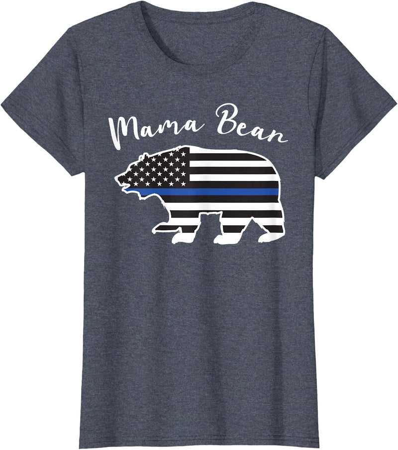 TourisTeez for Mama Bear Women Police Flag Womens MAMA BEAR | Police Flag Womens Police Mom Gift T-Shirt - Heather Blue