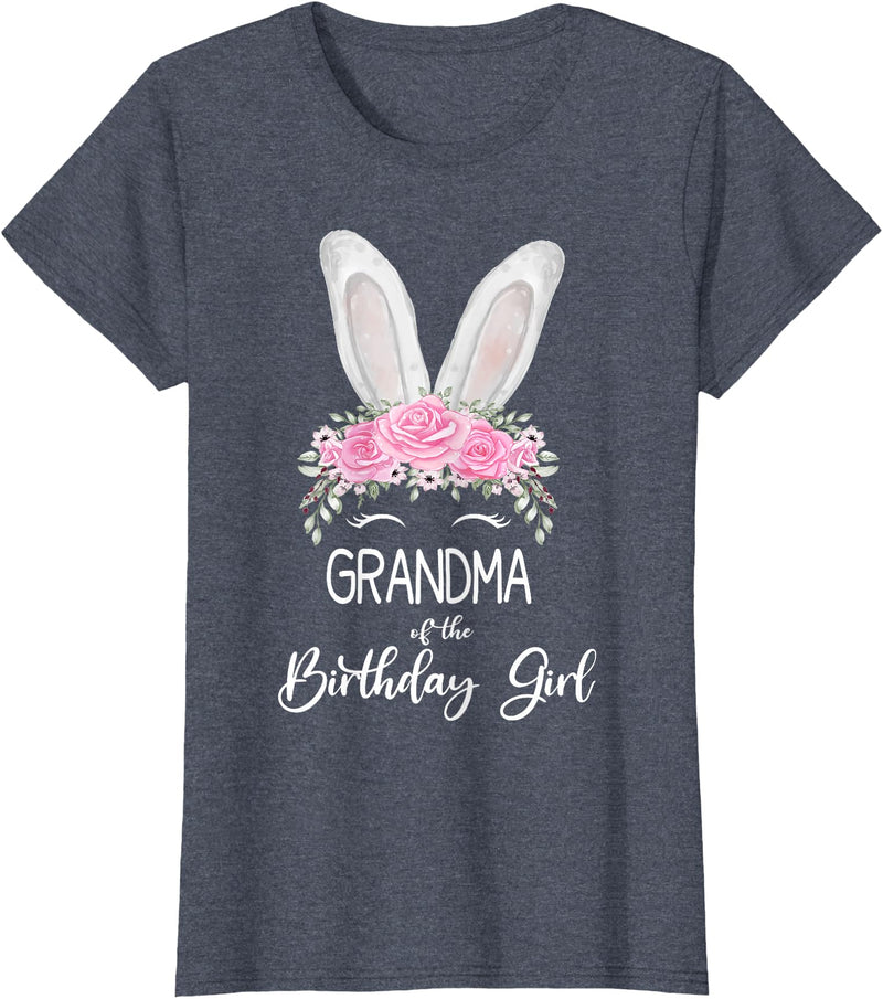 Grandma of the Birthday Girl"- Family Bunny Rabbit Birthday T-Shirt in Heather Blue