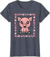 EDILILU Cute Pig Kawaii Pig Lover Piglet Women Girls T-Shirt - Heather Blue