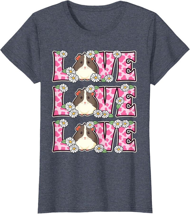 Cute Cow Print Love Clothes For Women & Teen Girls Love Guinea Pig Lover Outfit Women Girl Kids Cute Guinea Pig T-Shirt - Heather Blue