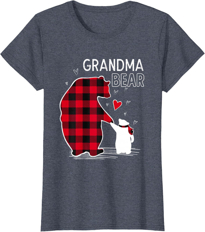 Papa & Mama Bear Outfit Grandma Bear Christmas Pajama Red Buffalo Plaid T-Shirt - Heather Blue