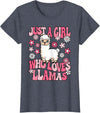 KATYLIN Just A Girl Who Loves Llamas Llama Lover Girls Kids T-Shirt - Heather Blue