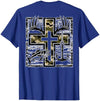 Camo Cross Fishing Faith Christian 2 Sided Hunting Fishing Cross Camo Faith Christian Fisherman Hunter T-Shirt - size chart